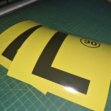 Load image into Gallery viewer, Yellow and black traffic sign on a green cutting mat