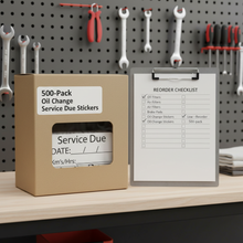 Load image into Gallery viewer, 500-pack box on workshop shelf with reorder checklist