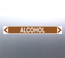 Load image into Gallery viewer, A rectangular pipe marker with the word 'ALCOHOL' in bold black lettering, Golden Tan background, and a white border.