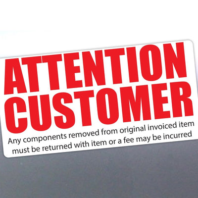 Attention Customer Stickers – Return Policy Notification Decals