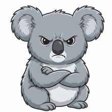 Load image into Gallery viewer, A cartoon koala sitting with crossed arms and an angry expression, shown on a plain white background.