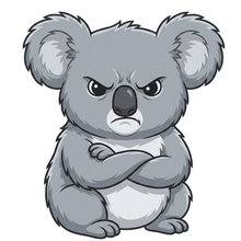 Load image into Gallery viewer, A cartoon koala sitting with crossed arms and an angry expression, shown on a plain white background.