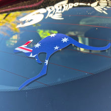 Load image into Gallery viewer, Blue kangaroo-shaped sticker with Australian flag on a car window