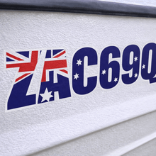 Load image into Gallery viewer, Australian flag and registration number decal on a vehicle