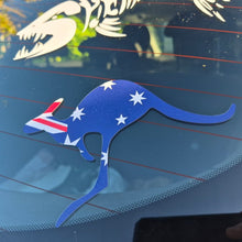 Load image into Gallery viewer, Kangaroo-shaped decal with Australian flag design on a car window