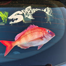Load image into Gallery viewer, Fish-shaped decal on a car window with other decals in the background