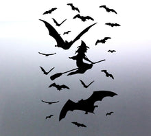 Load image into Gallery viewer, Witch & Bats Silhouette Halloween Sticker Sheet - A4 Vinyl Decal for Windows & Walls