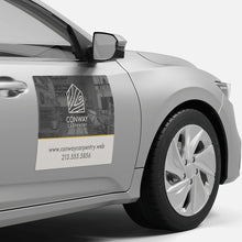 Load image into Gallery viewer, Custom car door magnet with business logo on white vehicle door - Australian made