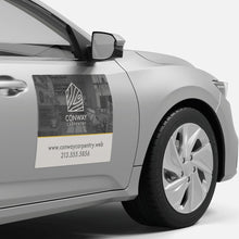 Load image into Gallery viewer, Custom car door magnet with business logo on white vehicle door - Australian made