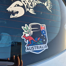 Load image into Gallery viewer, Car window with a kangaroo and emu decal on the left and an Australia decal on the right. Ned Kelly