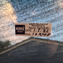 Load image into Gallery viewer, K&RH Mechanical Maintenance sticker on a vehicle with service details.