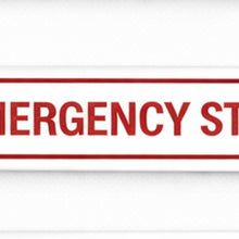 Load image into Gallery viewer, Rectangular red 'EMERGENCY STOP' sign on a white background