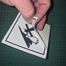 Load image into Gallery viewer, Hand holding a warning label with a bird and exclamation mark on a green cutting mat.