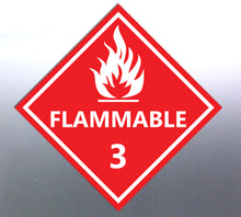 Load image into Gallery viewer, Flammable warning sign with flame symbol on a red background