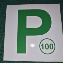 Load image into Gallery viewer, Green 'P' with number 100 on a white background