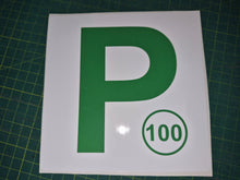 Load image into Gallery viewer, Green 'P' with number 100 on a white background