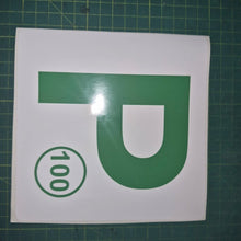Load image into Gallery viewer, Green 'P' with number 100 on a white background