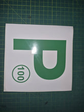 Load image into Gallery viewer, Green 'P' with number 100 on a white background
