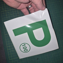 Load image into Gallery viewer, Hand holding a green 'P' with a number 100 on a white background