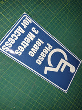 Load image into Gallery viewer, Handicap access sign with text on a green grid background