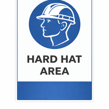 Load image into Gallery viewer, Sign with a hard hat icon and text 'Hard Hat Area' on a white background