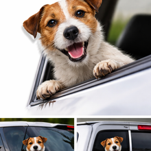 Load image into Gallery viewer, Dog sticking its head out of a car window with additional images of the dog on car windows.