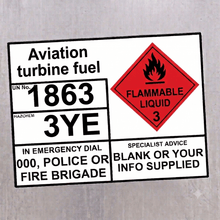 Load image into Gallery viewer, Jet A-1 Aviation Turbine Fuel UN 1863 Hazchem EIP Decal Sign