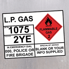 Load image into Gallery viewer, L.P. Gas UN 1075 Hazchem EIP Sticker Sign – Tank Identification Label