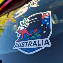 Load image into Gallery viewer, Ned Kelly Australian flag and kangaroo emblem sticker on a car window