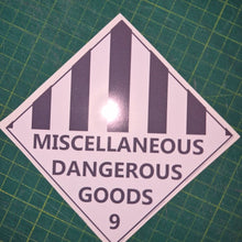Load image into Gallery viewer, Diamond-shaped label with 'Miscellaneous Dangerous Goods' text on a green grid background