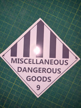 Load image into Gallery viewer, Diamond-shaped label with 'Miscellaneous Dangerous Goods' text on a green grid background