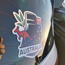 Load image into Gallery viewer, Ned Kelly Sticker of an Australian flag with kangaroo on a car window