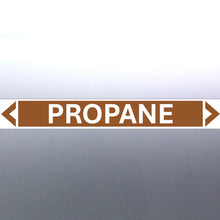 Load image into Gallery viewer, PROPANE Pipe Markers decal on a silver door - Used for pipework Flow Direction