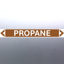 Load image into Gallery viewer, PROPANE Pipe Markers decal on a silver door - Used for pipework Flow Direction