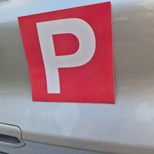 Load image into Gallery viewer, Provisional magnets for P plate drivers Red and white 'P' plate on a car, indicating a learner driver.