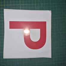 Load image into Gallery viewer, Red 'P' on a white square with a green cutting mat background