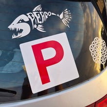 Load image into Gallery viewer, Car with a 'P' plate Sticker and fish skeleton decal on the back window