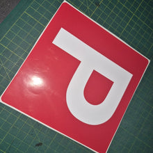 Load image into Gallery viewer, Red square with a white 'P' on a green grid background