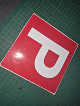 Load image into Gallery viewer, Red square with a white 'P' on a green grid background