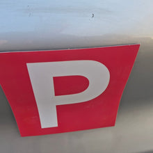 Load image into Gallery viewer, Red square Magnets with a white 'P' on a vehicle