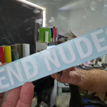 Load image into Gallery viewer, Person holding a vinyl decal with 'SEND NUDES' text in an indoor setting.