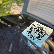 Load image into Gallery viewer, Service die Sticker with a Customer logo design and text on a vehicle's window.