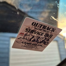 Load image into Gallery viewer, Service due sticker on a car window with blurred background