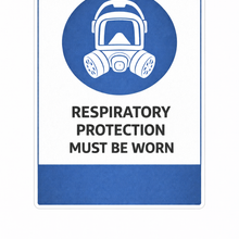 Load image into Gallery viewer, Sign with respiratory protection symbol and text on a white background