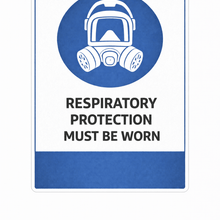 Load image into Gallery viewer, Sign with respiratory protection symbol and text on a white background