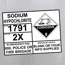 Load image into Gallery viewer, Sodium Hypochlorite UN 1791 Hazchem EIP Decal Sign – Tank Identification