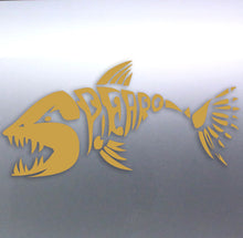 Load image into Gallery viewer, Spearfishing Skeleton Fish Design decal Gold