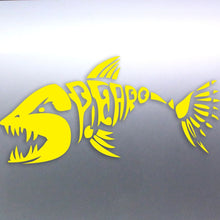 Load image into Gallery viewer, Spearfishing Skeleton Fish Design decal Yellow