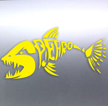 Load image into Gallery viewer, Spearfishing Skeleton Fish Design decal Yellow