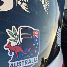 Load image into Gallery viewer, Ned Kelly Car window with a decal of an Australian flag and kangaroo design.